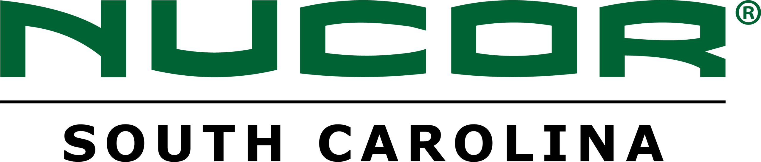 Nucor logo with Nucor in green above South Carolina in black, separated by a horizontal black line.
